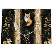 Luxus-Schwarz-Gold-Botanik-Fuchs-Muster Große Geschenktüte (Vorderseite)