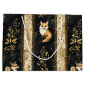 Luxus-Schwarz-Gold-Botanik-Fuchs-Muster Große Geschenktüte (Rückseite)