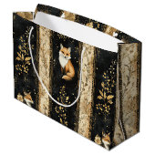 Luxus-Schwarz-Gold-Botanik-Fuchs-Muster Große Geschenktüte (Rückseite Schrägansicht)