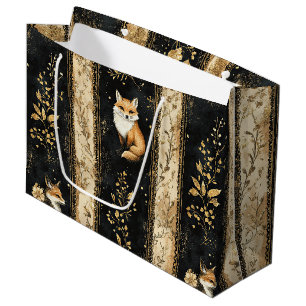 Luxus-Schwarz-Gold-Botanik-Fuchs-Muster Große Geschenktüte