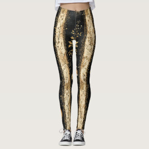 Luxus-Schwarz-Gold-Botanik-Fuchs-Muster Leggings