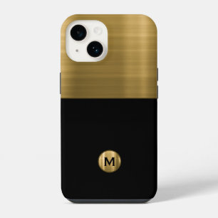 Luxus-Schwarz-Gold-Bürstmetall-Monogramm iPhone 14 Hülle
