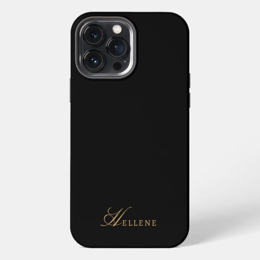 Luxus-Schwarz & Gold Chic Schrift Monogramm iPhone Hülle (Rückseite)