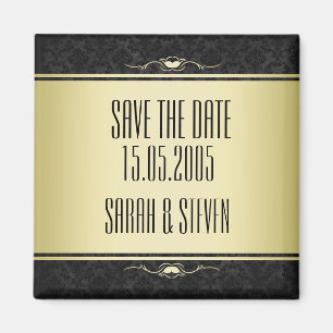 Luxus Schwarz/Gold Damast Hochzeitseinladung vorab Magnet