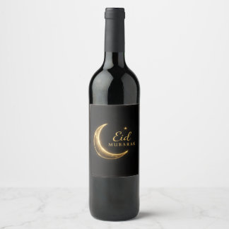 Luxus Schwarz & Gold Eid Mubarak – Elegant Weinetikett