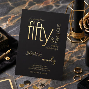 Luxus-Schwarz-Gold-Elegant 50 & Fabelhaft Geburtst Folieneinladung