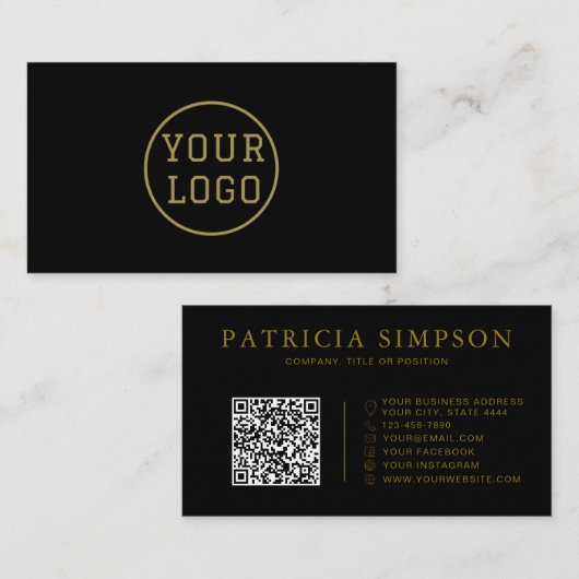 Luxus-Schwarz-Gold-Logo- QR-Code-Elegant Visitenkarte (Vorne/Hinten)