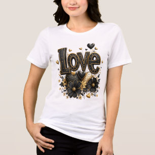 Luxus-Schwarz & Gold Love T-Shirt Elegant Romant Tri-Blend Shirt