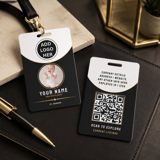 Luxus Schwarz Gold Moderne Immobilien QR-Code ID Ausweis