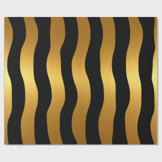 Luxus Schwarz & Gold Moderne Wellenstreifen Geschenkpapier