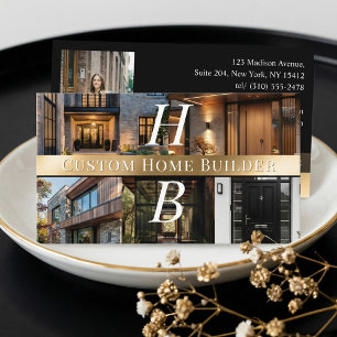 Luxus-Schwarz-Gold-Monogramm-Hausbau-Unternehmer Visitenkarte