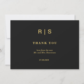 Luxus-Schwarz-Gold-Monogramm-Hochzeits-Dankeskarte Dankeskarte