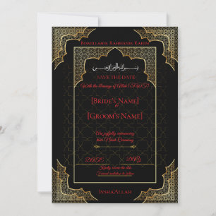 Luxus Schwarz & Gold Muslim Hochzeitseinladung vor Save The Date