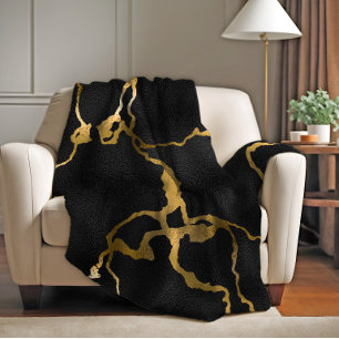 Luxus-Schwarz-Gold-Muster Glamour-Design Fleecedecke