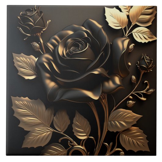 Luxus-Schwarz-Gold-Rose Keramikfliese (Vorderseite)