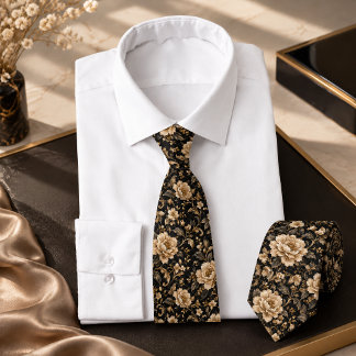 Luxus-Schwarz-Gold-Vintage-Blumen nahtlos Krawatte