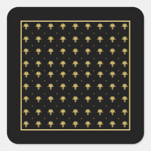 Luxus-Schwarz-Gold-Vintage-Damaskmuster Quadratischer Aufkleber