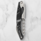 Luxus-Schwarz & Grau Faux-Marmor-Monogramm Kellnermesser (Rückseite)