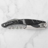 Luxus-Schwarz & Grau Faux-Marmor-Monogramm Kellnermesser (Rückseite)