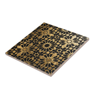 Luxus-Schwarz-Marmor und Gold-Marokkanisches Zelli Fliese