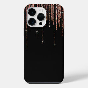 Luxus Schwarz Roségold Glänzend Glitter Fransen iPhone 14 Pro Max Hülle