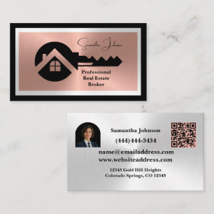 Luxus Schwarz & Roségold QR-Foto Immobilien Visitenkarte
