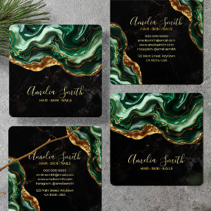 Luxus Schwarz & Smaragdgrün Marmor mit Goldglitter Quadratische Visitenkarte