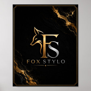 Luxus-Schwarz- und Gold-FoxStylo-Logo-Wandkunst – Poster