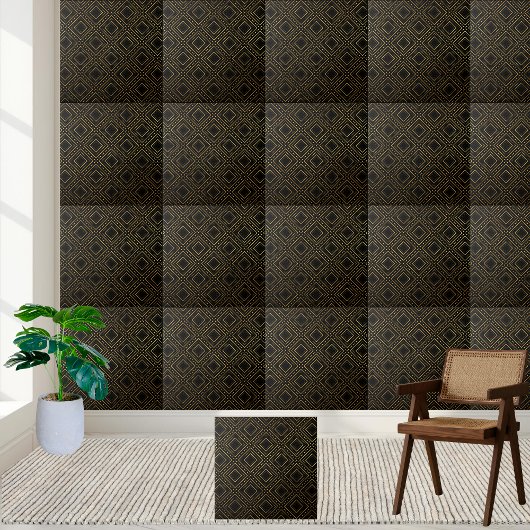 Luxus Schwarz und Gold Geometric Rhombus Tile Fliese