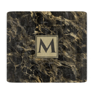 Luxus Schwarz und Gold Marmor   Monogramm Schneidebrett