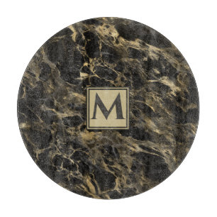 Luxus Schwarz und Gold Marmor   Monogramm Schneidebrett
