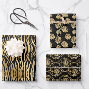 Luxus Schwarz und Gold Muster Exklusive Geschenke Geschenkpapier Set