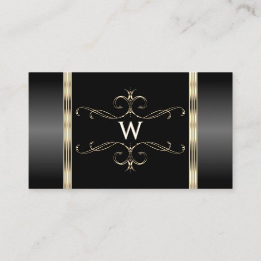 Luxus Schwarz und Gold Verziert Monogram Luxuriös Visitenkarte (Vorderseite)