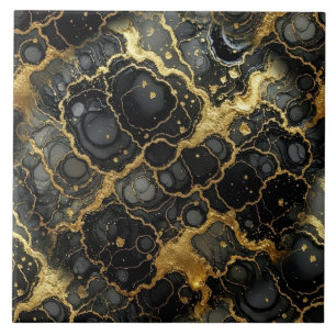 Luxus-Schwarz- und Goldmarmor-Alkohol-Tinte Fliese