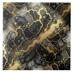 Luxus-Schwarz- und Goldmarmor-Alkohol-Tinte Fliese