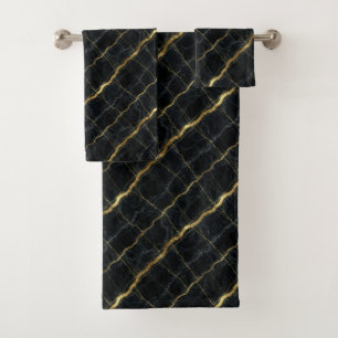 Luxus-Schwarz und Goldmarmor Badhandtuch Set