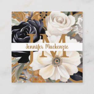 Luxus Schwarz und Weiß Gold Floral Quadratische Visitenkarte