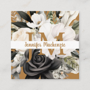 Luxus Schwarz und Weiß Gold Floral Quadratische Visitenkarte