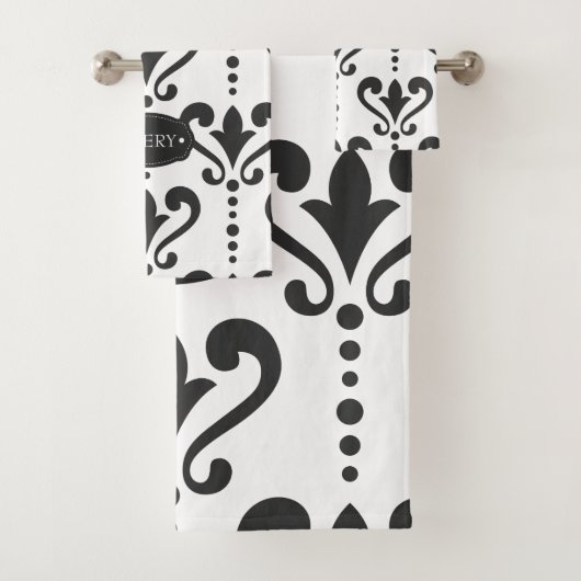 Luxus Schwarz und Weiß Personalisiert Badhandtuch Set (Insitu)