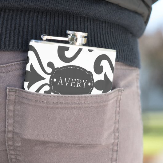 Luxus Schwarz und Weiß Personalisiert Flachmann (Beispiel)