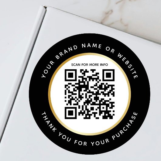 Luxus Schwarz-weiß Gold Stroke Scannable QR Code Runder Aufkleber