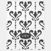 Luxus Schwarz-Weiß-Monogramm-Damast Fleecedecke (Vorderseite)