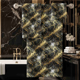 Luxus-Schwarz-Weiß- und Gold-Alkohol-Tinte-Marmor Badhandtuch Set