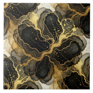 Luxus-Schwarz, Weiß und Gold-Marmor-Alkohol-Tinte Fliese