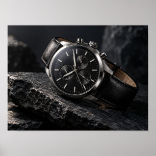 Luxus-Schwarze-Chronographenuhr auf Steinposter Poster