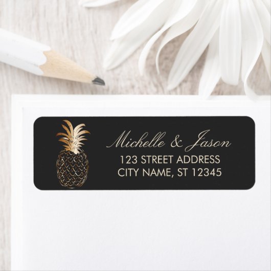Luxus Schwarze Gold-Ananas Hochzeit Rücksendeadres (Insitu)