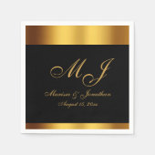 Luxus-Schwarze-Gold-Kalligrafie-Monogramm-Hochzeit Serviette (Vorderseite)
