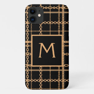 Luxus-Schwarze-Goldkette-Muster-Monogramm Case-Mate iPhone Hülle