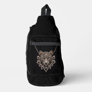 Luxus-Schwarze- und Gold-Leopard-Floral-Diamant-Ha Crossbody Bag