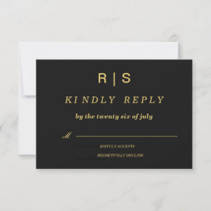 Luxus-Schwarze-und-Gold-Monogramm-Hochzeits-RSVP-K RSVP Karte